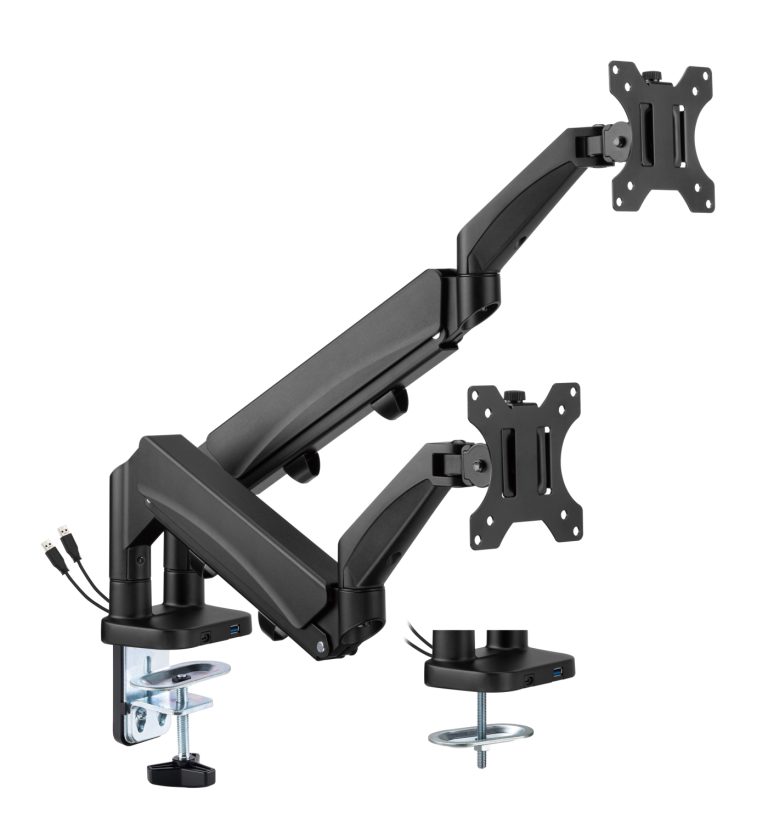 Monitorhalterung 2 bildschirme gasfeder - monitorarm - usb 3.0 und typ c - drehbar neigbar drehbar