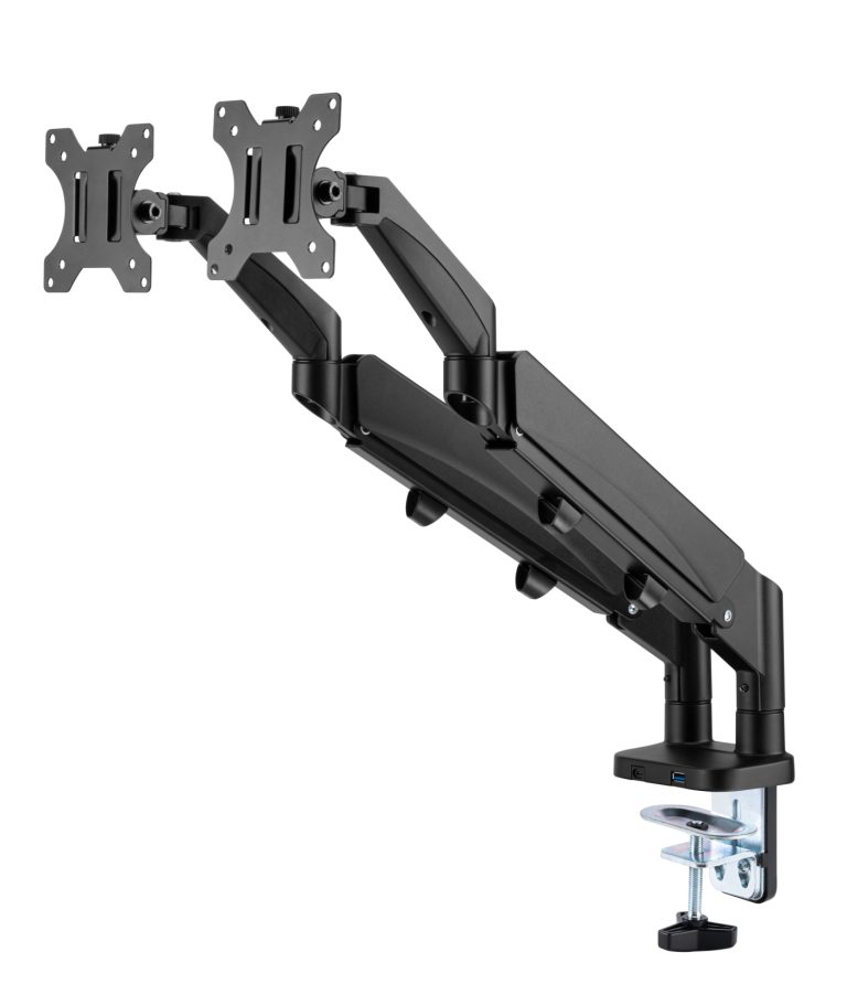 Monitorhalterung 2 bildschirme gasfeder - monitorarm - usb 3.0 und typ c - drehbar neigbar drehbar - alternatives Bild