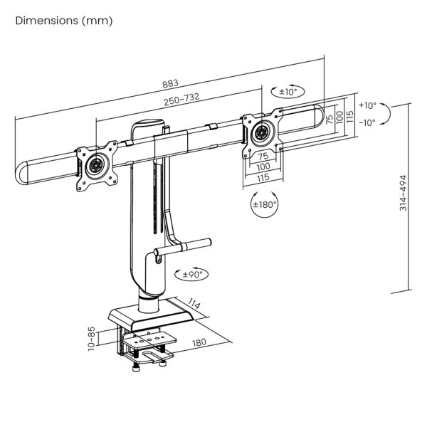   VDD – Monitorarm – höhenverstellbar – 2 Monitore – klemmbar