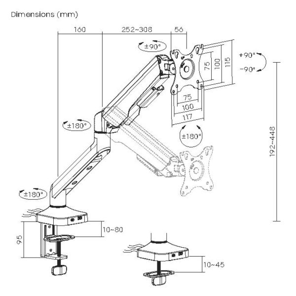   VDD-Monitorarm – Monitorhalterung – Höhenverstellbar – Für 1 Bildschirm – Ergonomisches Design