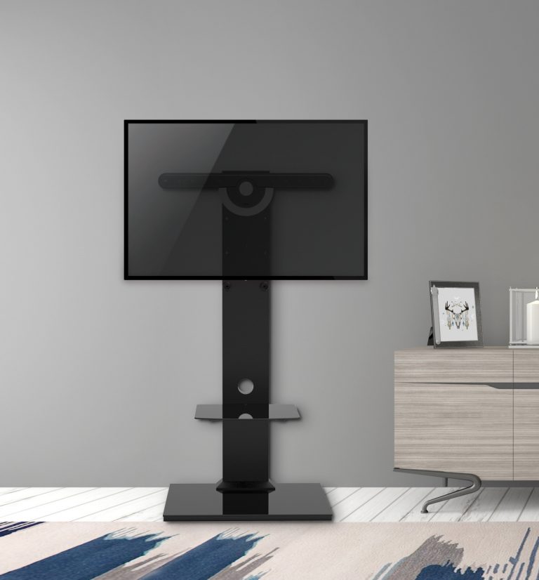 TV-Ständer - TV-Ständerfuß - Holz mit Glas - höhenverstellbar bis 125 cm - alternatives Bild