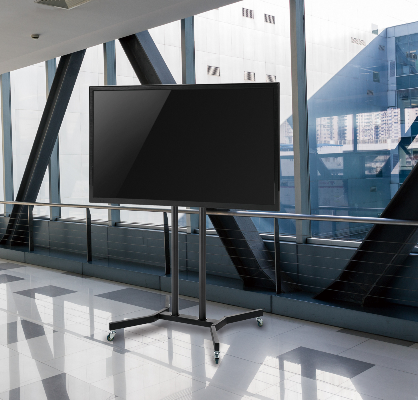 TV-Standard-Bildschirm Hochformat Querformat - TV-Messeständer fahrbar - 170 cm hoch - alternatives Bild