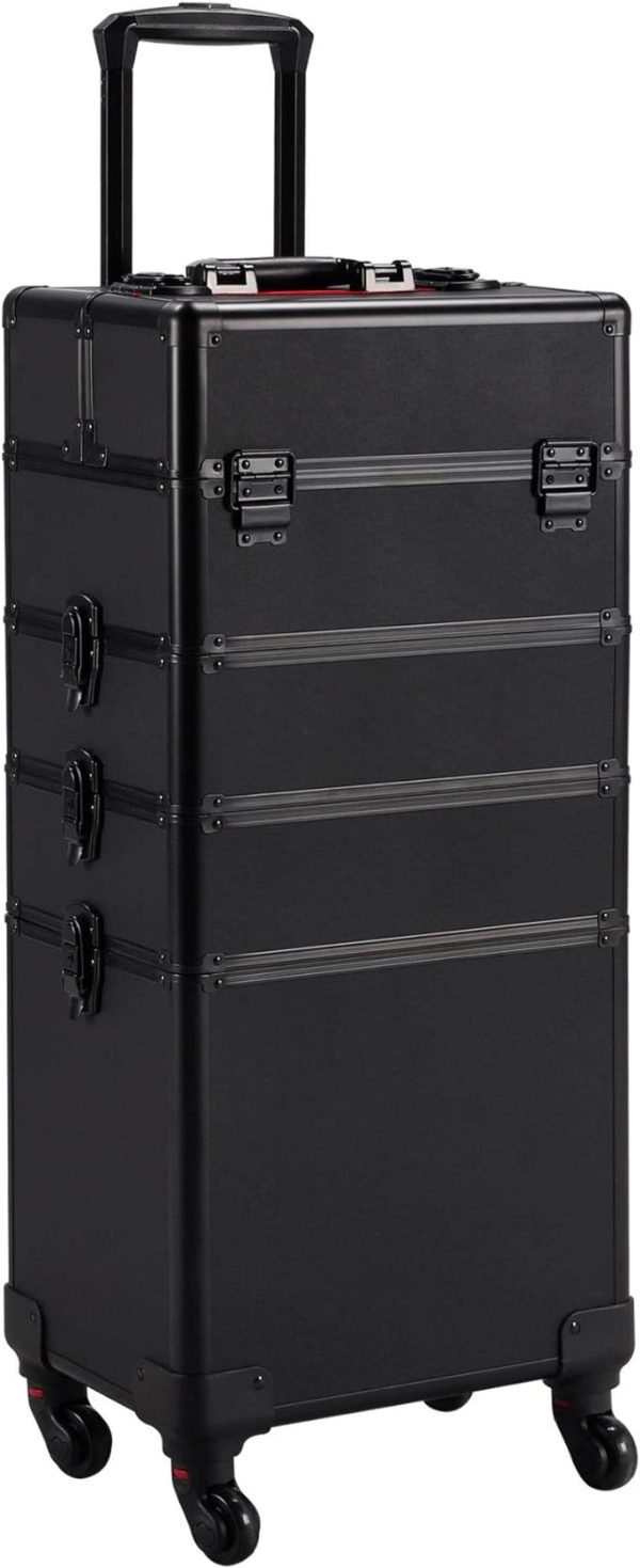   Visagie Schminkkoffer Kosmetik Friseurwagen Beauty Case 4 in 1 Schwarz