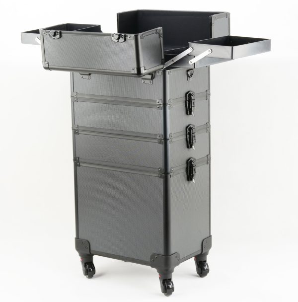   Visagie Schminkkoffer Kosmetik Friseurwagen Beauty Case 4 in 1 Schwarz