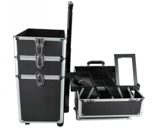   Schminkkoffer Kosmetik Friseurwagen Kosmetikkoffer 4 in 1 schwarz