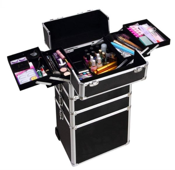   Schminkkoffer Kosmetik Friseurwagen Kosmetikkoffer 4 in 1 schwarz