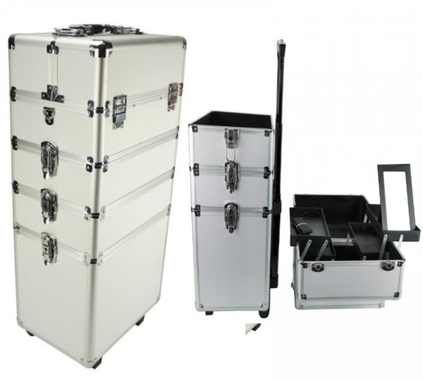   Schminkkoffer Kosmetik Friseurwagen Kosmetikkoffer 4 in 1 silber