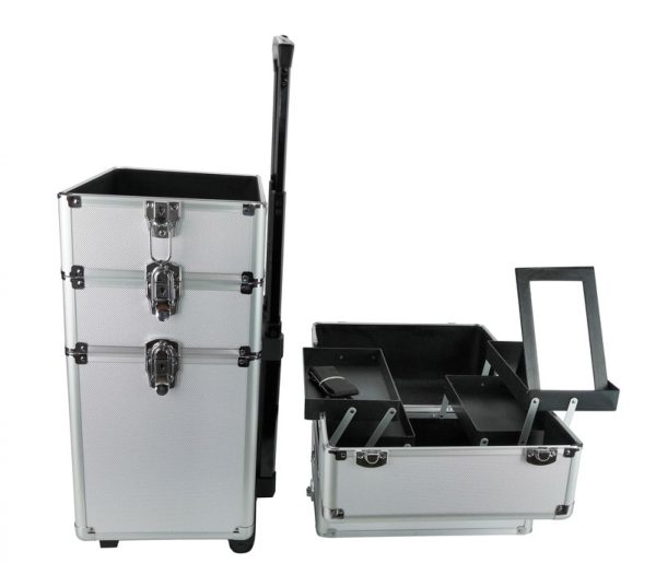   Schminkkoffer Kosmetik Friseurwagen Kosmetikkoffer 4 in 1 silber