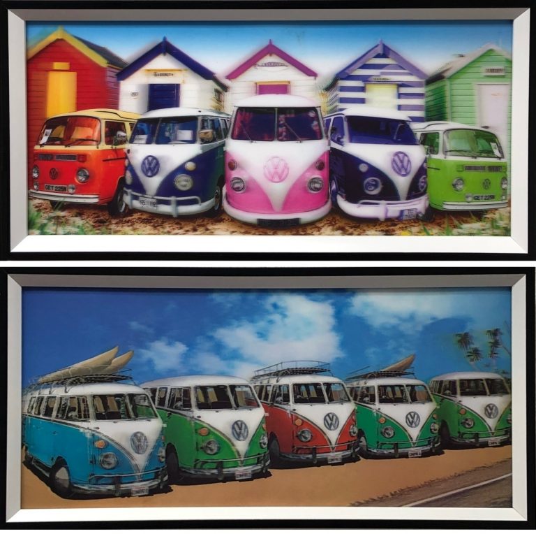 VW Volkswagen Retro Vintage Bus 3D holografische Malerei SET von 2 Stück
