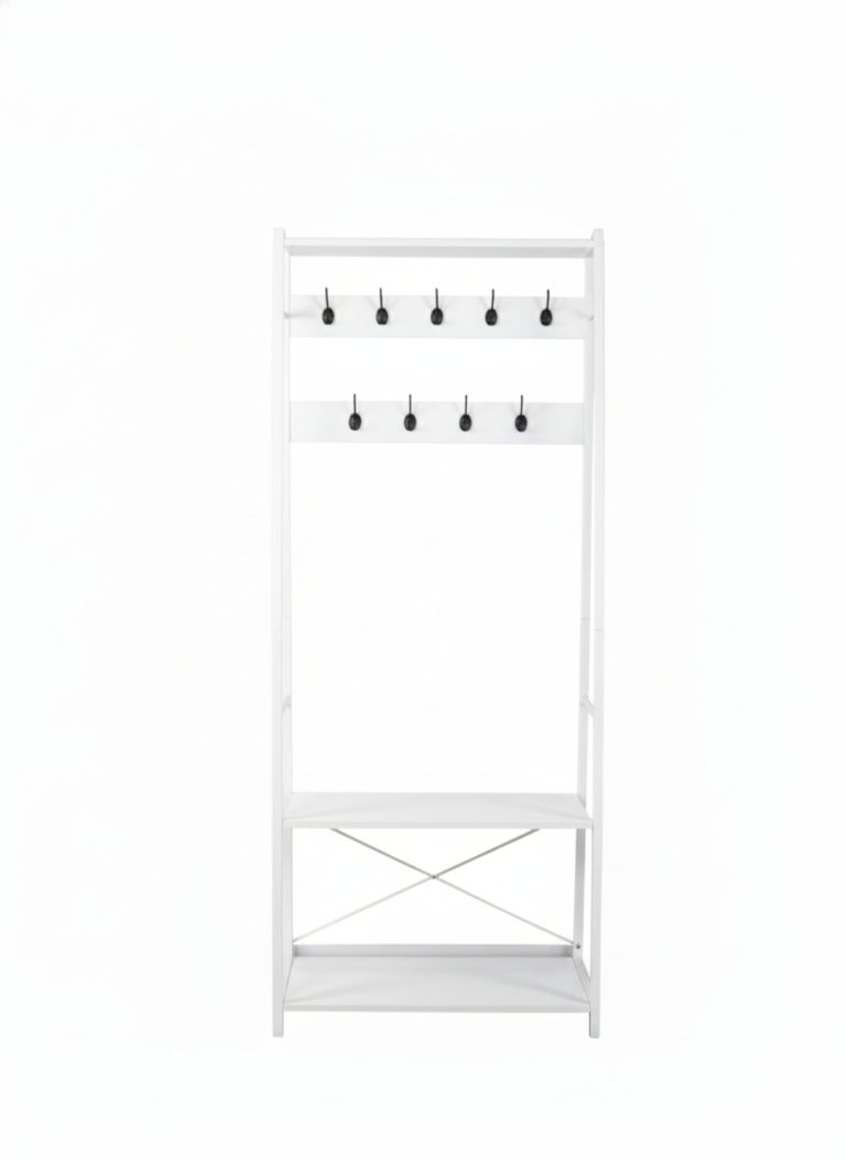 Elegante weiße Garderobe mit Sitzbank und Schuhregal – platzsparend und stilvoll!