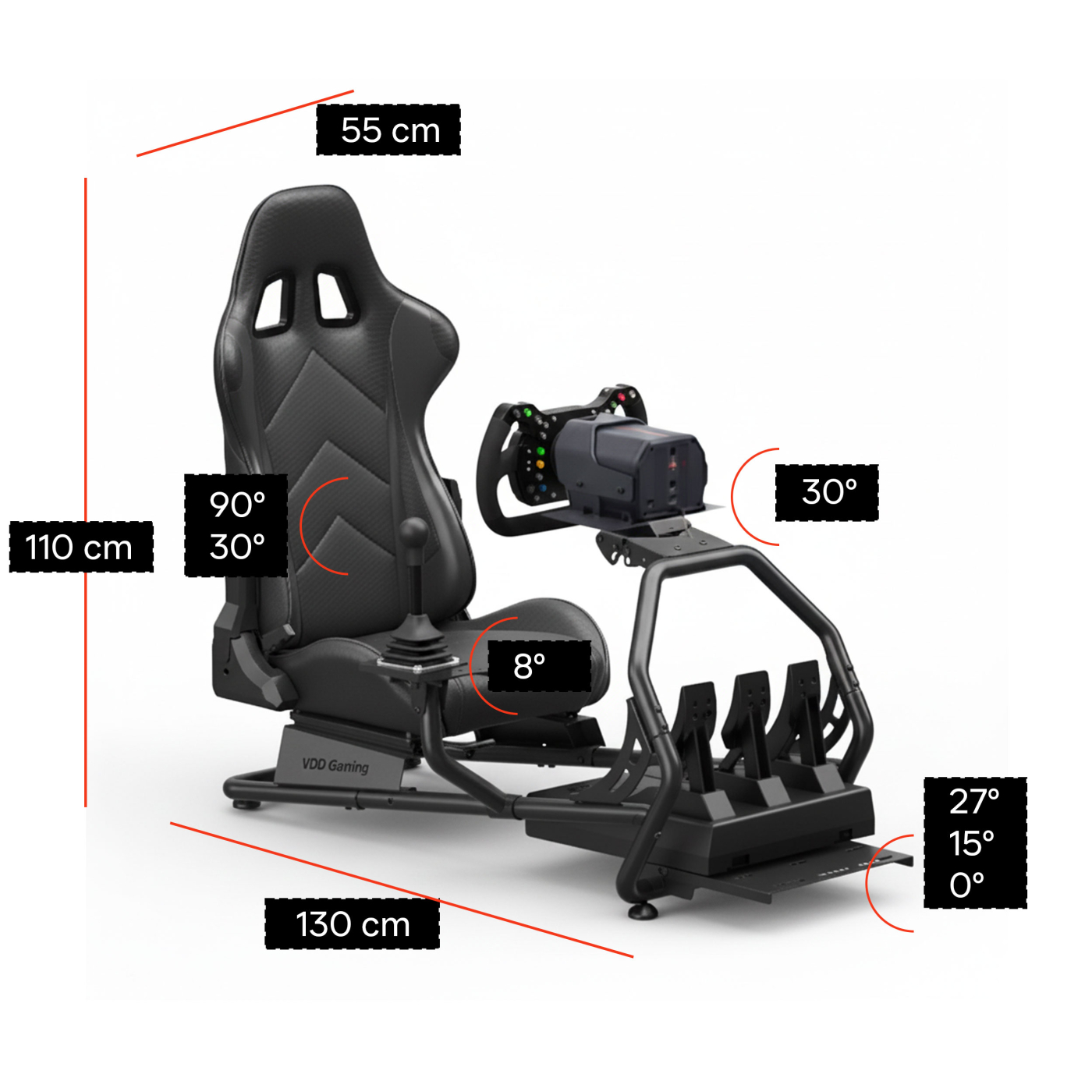 VDD – Rennsitz-Cockpit-Simulator – vollständig verstellbar – Rennsitz – ohne Bildschirmhalterung - VDD World DE VDD – Rennsitz-Cockpit-Simulator – vollständig verstellbar – Rennsitz – ohne Bildschirmhalterung - VDD World DE