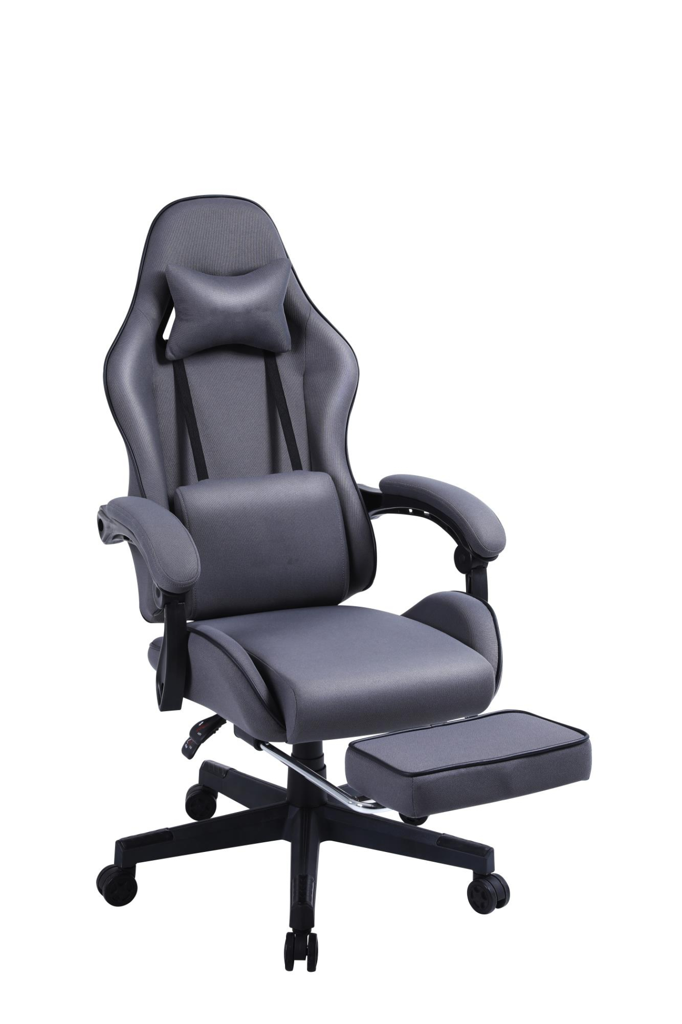 VDD – Gaming-Stuhl mit Fußstütze – gepolsterte Armlehnen – höhenverstellbar – Massagekissen – grau