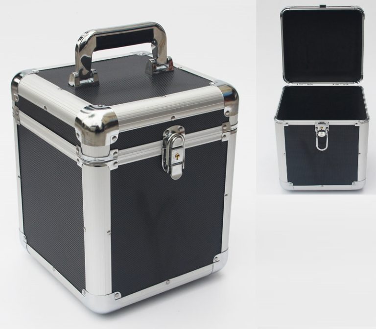 LP Single 7 Zoll Vinyl Case zur Aufbewahrung von 70/100 Singles abschließbares schwarzes Aluminium