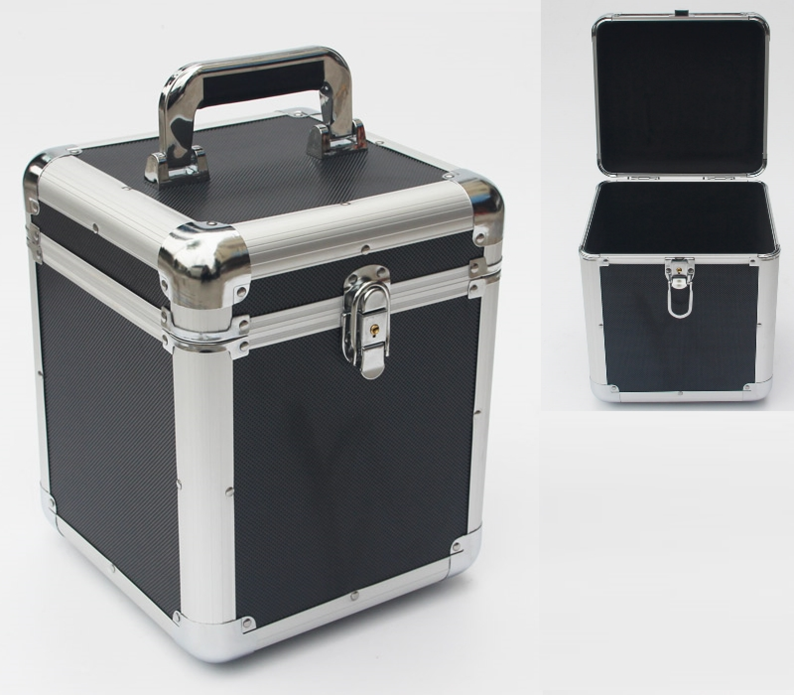 LP Single 7 Zoll Vinyl Case zur Aufbewahrung von 70/100 Singles abschließbares schwarzes Aluminium