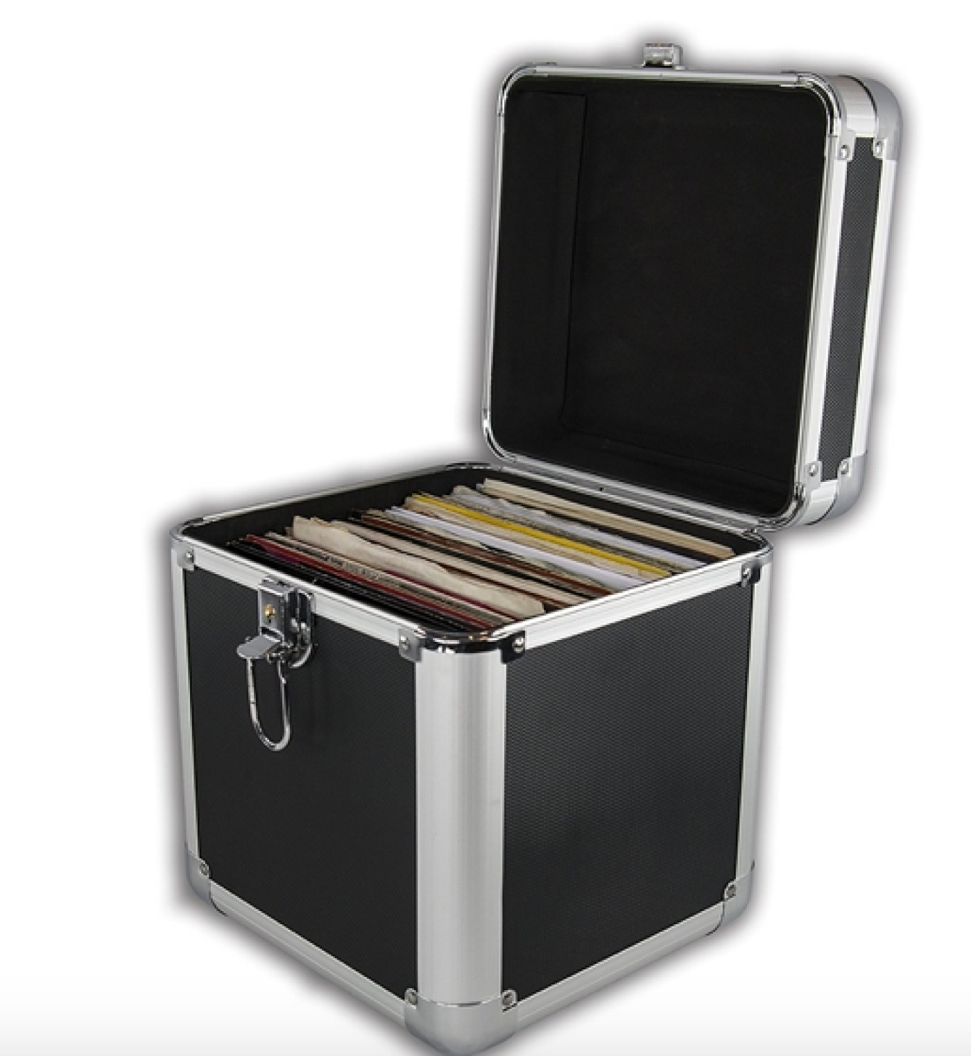 LP Single 7 Zoll Vinyl Case zur Aufbewahrung von 70/100 Singles abschließbares schwarzes Aluminium - alternatives Bild