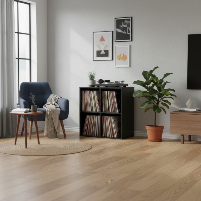 Bücherregal Vakkie 4 offene Fächer Aufbewahrungsschrank - Fächerschrank - Wandschrank - schwarz - alternatives Bild