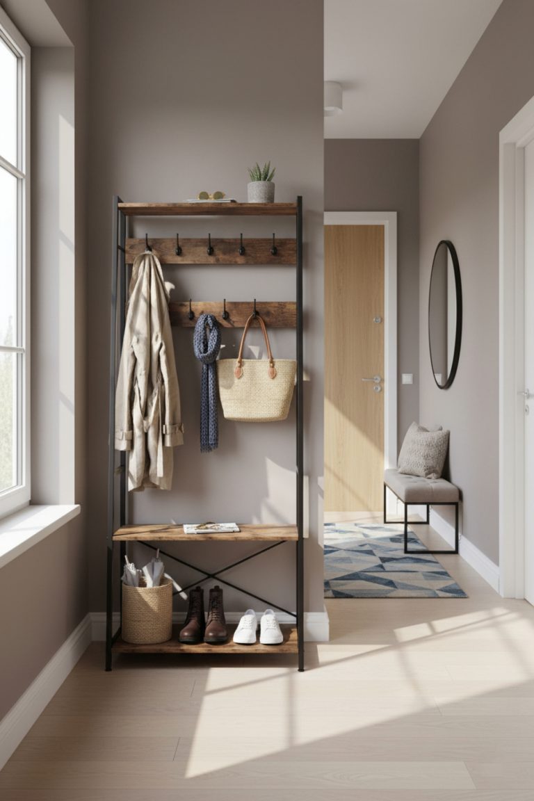 Industrielle Garderobe mit Bank und Schuhregal – cool und stilvoll! - alternatives Bild