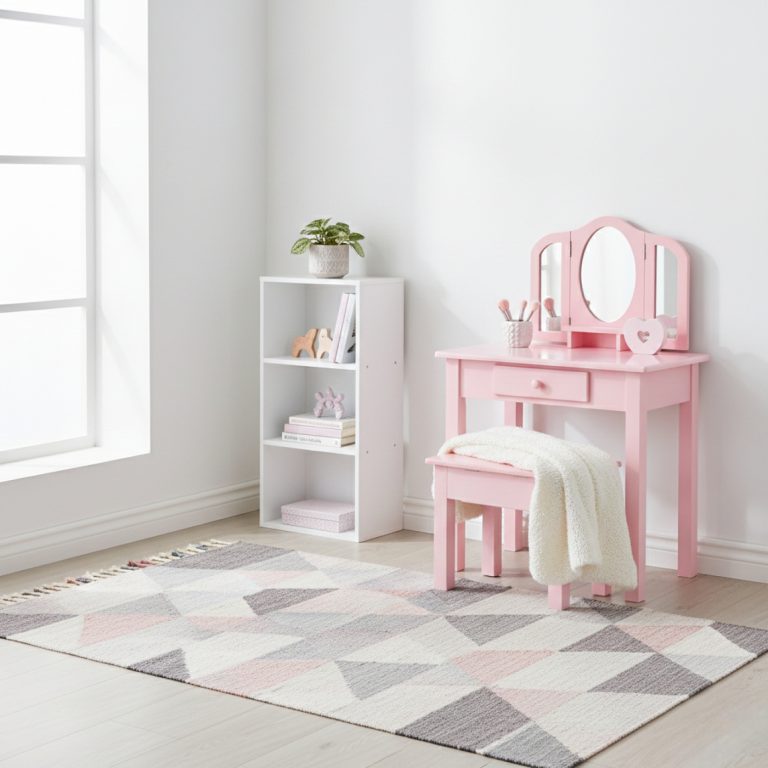 VDD – Frisiertisch – Schminktisch – Make-up-Tisch – Frisierstuhl – Rosa - alternatives Bild