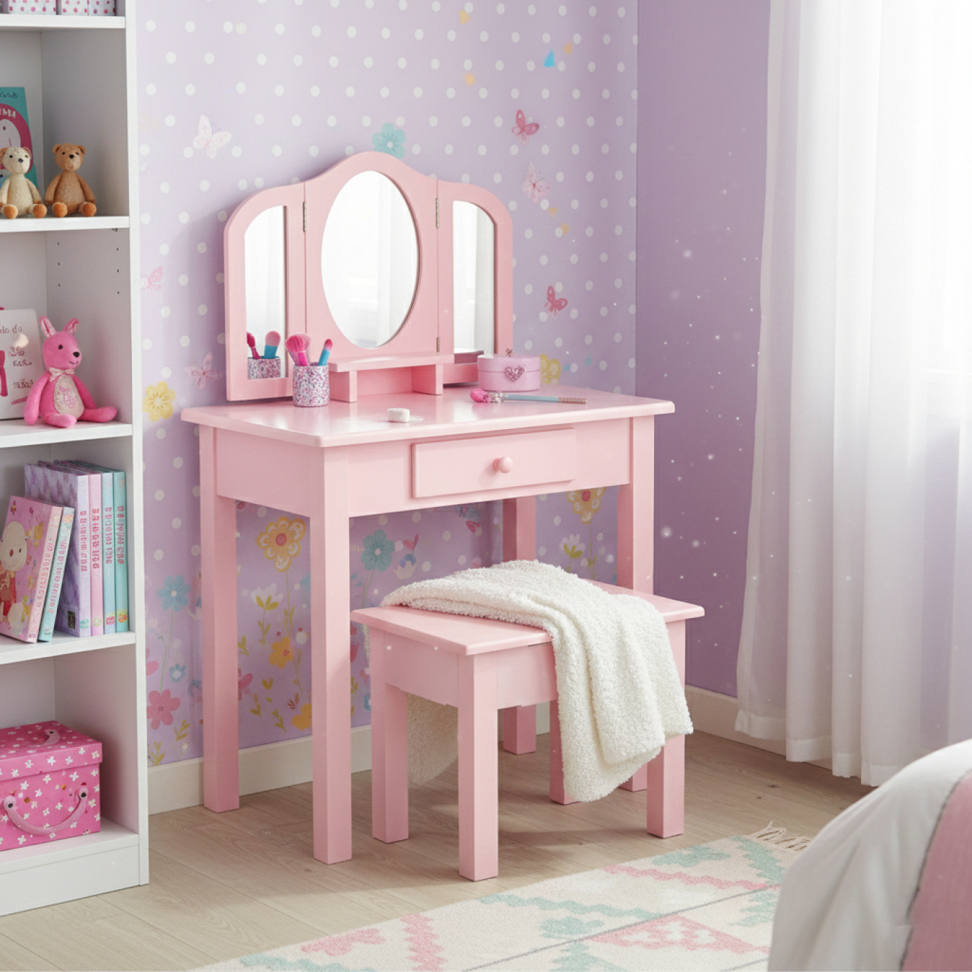 VDD – Frisiertisch – Schminktisch – Make-up-Tisch – Frisierstuhl – Rosa - VDD World DE VDD – Frisiertisch – Schminktisch – Make-up-Tisch – Frisierstuhl – Rosa - VDD World DE