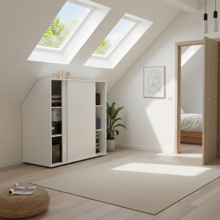 Kleiderschrank mit schräger Wand im Dachgeschoss-Schlafzimmer – Schrank für schräge Wände - alternatives Bild