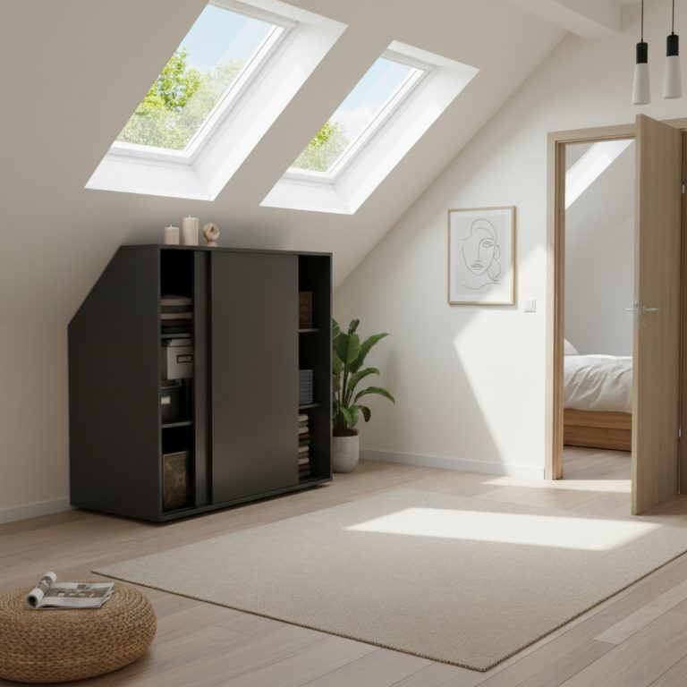 Kleiderschrank mit schräger Wand im Dachgeschoss-Schlafzimmer – Schrank für schräge Wände - alternatives Bild