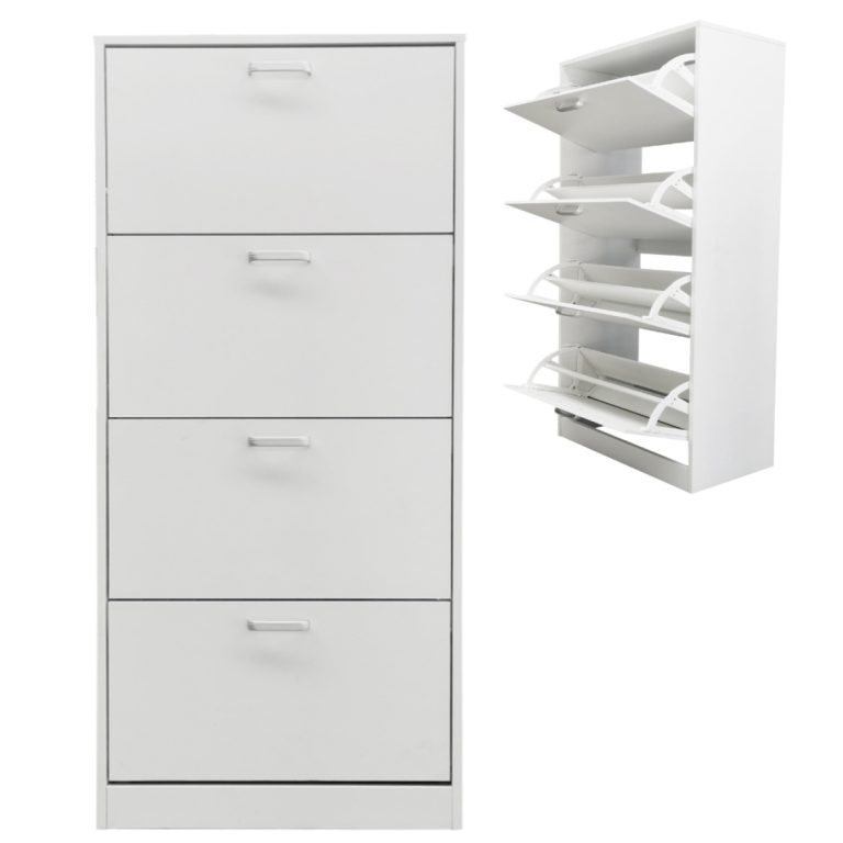 Schuhschrank - Schuhregal - 4 Fächer mit Klapptüren - weiß