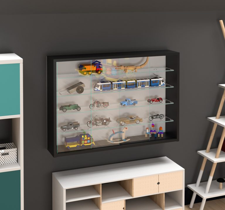 VDD Vitrine stehend hängend Wandvitrine - Schiebetüren - 75 x 55 x 14 cm - alternatives Bild