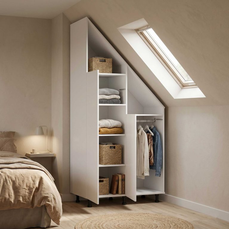VDD – Fachschrank – Schrägwandschrank – Wandschrank – Weiß – Für Dachschrägen geeignet - alternatives Bild