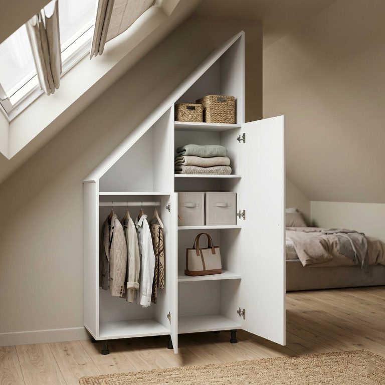 VDD – Fachschrank – Schrägwandschrank – Wandschrank – Weiß – Für Dachschrägen geeignet - alternatives Bild