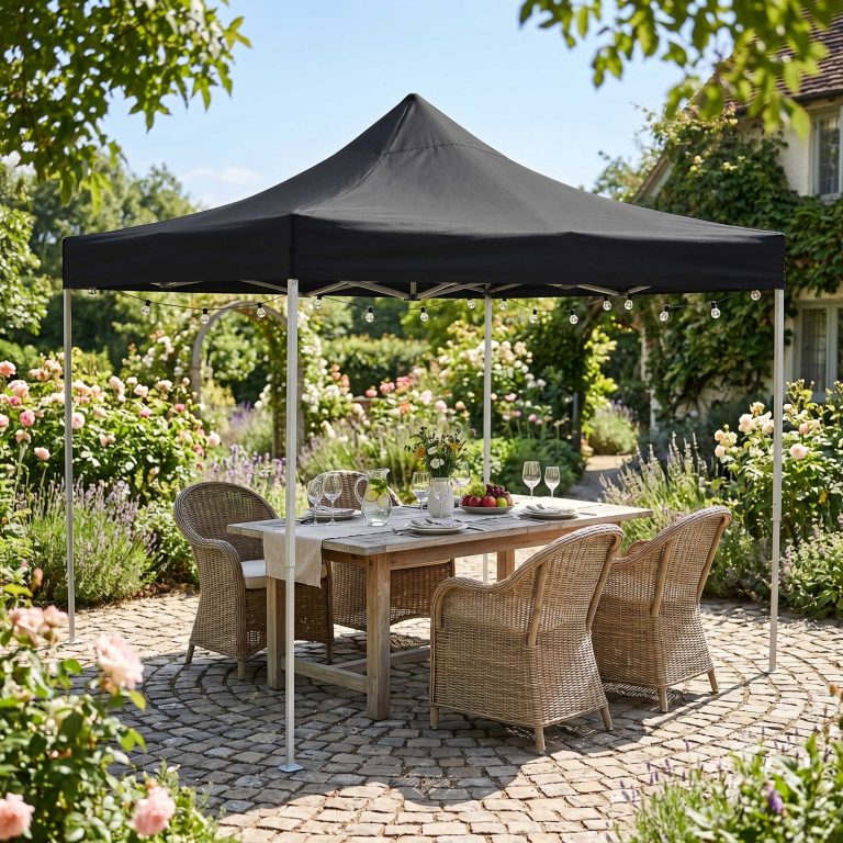 Partyzelt easy up 3 x 3 - Mundharmonikagestell - 420D Oxford schwarze Zeltplane mit PVC-Beschichtung - alternatives Bild