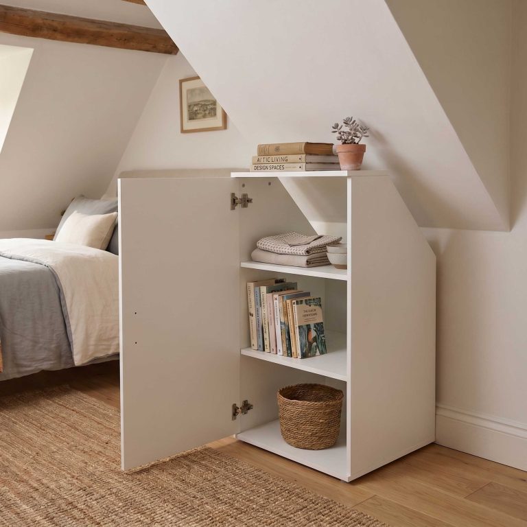 VDD – Schrank – Kleiderschrank – Aufbewahrungsschrank – Schräger Wandschrank – Weiß - alternatives Bild