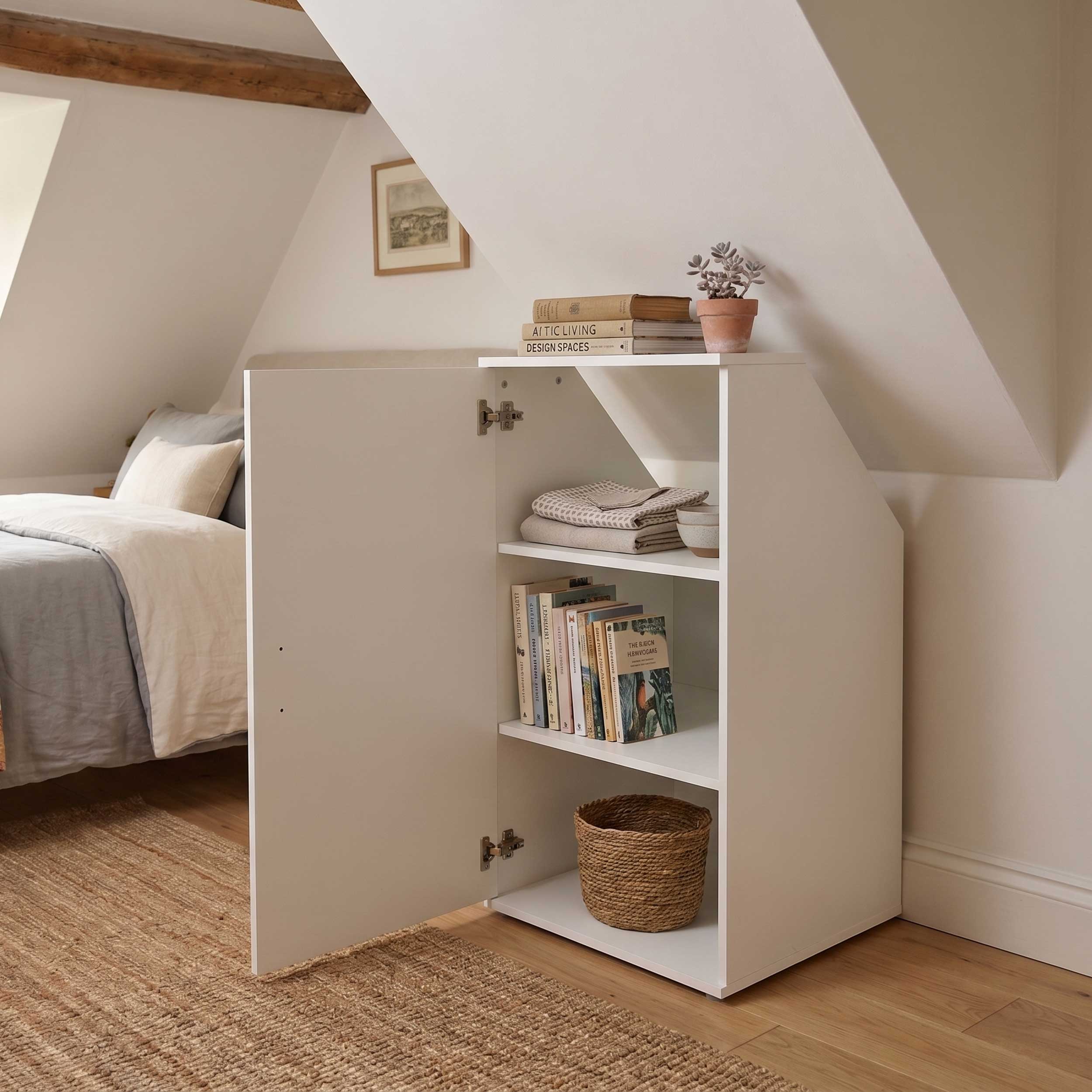 VDD – Schrank – Kleiderschrank – Aufbewahrungsschrank – Schräger Wandschrank – Weiß - alternatives Bild