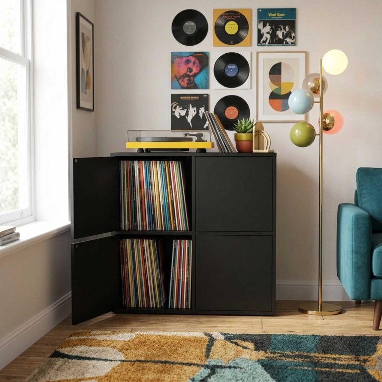 VDD – Vinylschrank – Aufbewahrungsschrank – LP-Aufbewahrung – Vinyl-Aufbewahrungsmöbel – Schwarz - alternatives Bild
