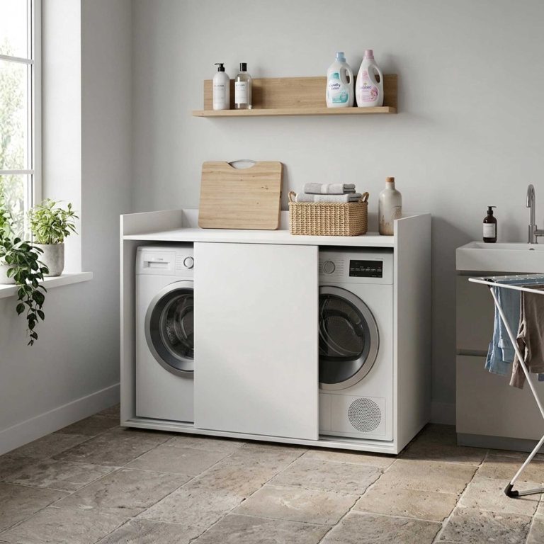 VDD – Waschmaschinen-Einbau – Waschmaschinenunterschrank – Waschschrank – Trockner-Möbel – Weiß - alternatives Bild
