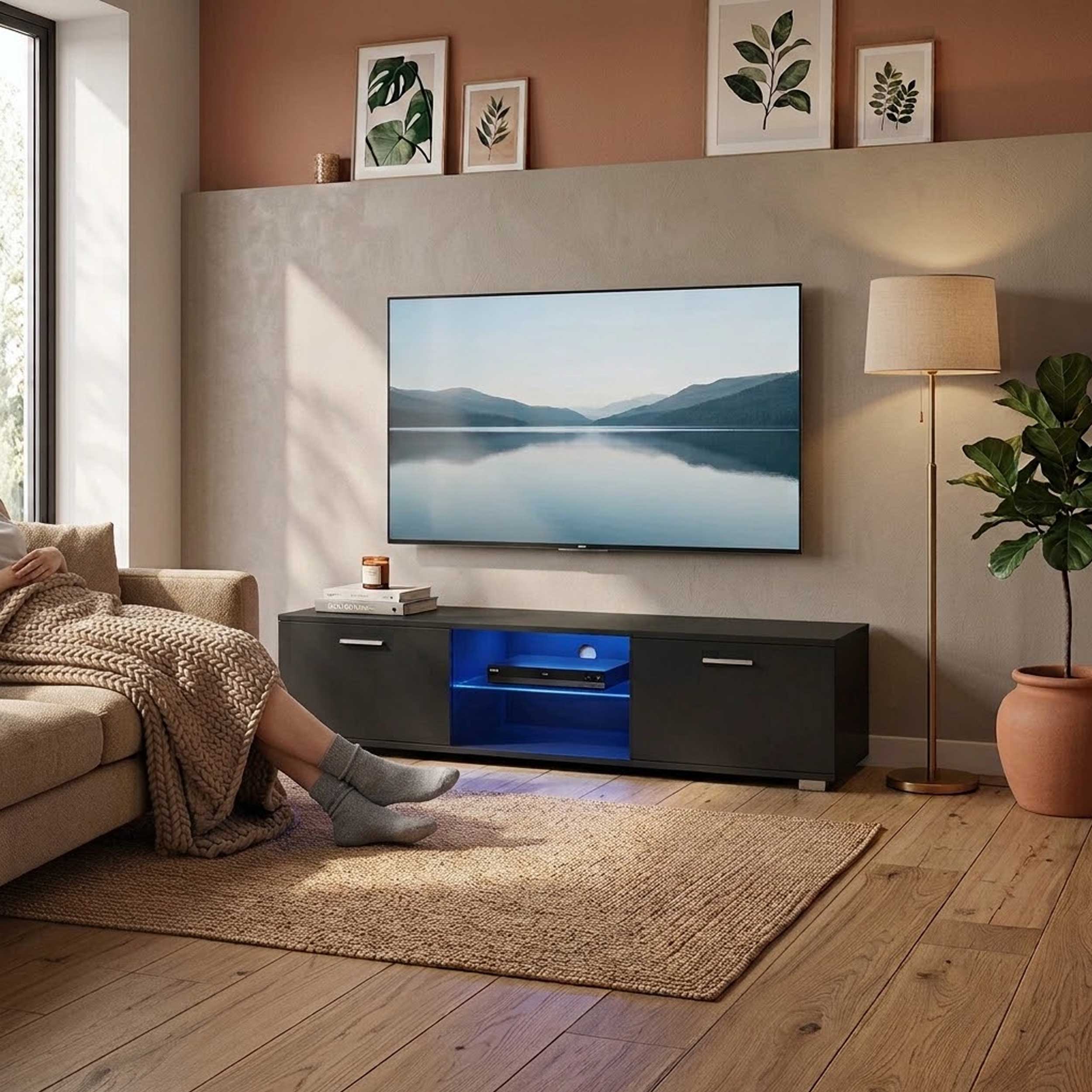 TV-Schrank - Sideboard - LED-Beleuchtung - 140 cm breit - schwarz - VDD World DE TV-Schrank - Sideboard - LED-Beleuchtung - 140 cm breit - schwarz - VDD World DE