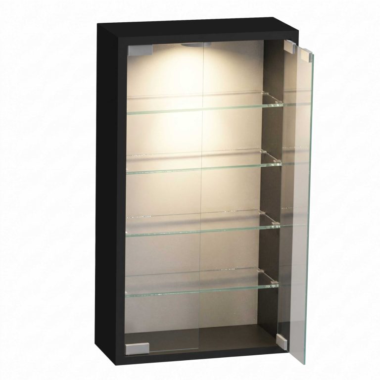 VDD – Vitrine – Vitrine mit Glas – Vitrine mit LED-Beleuchtung – Vitrine – 40 x 12 x 60 cm – Schwarz
