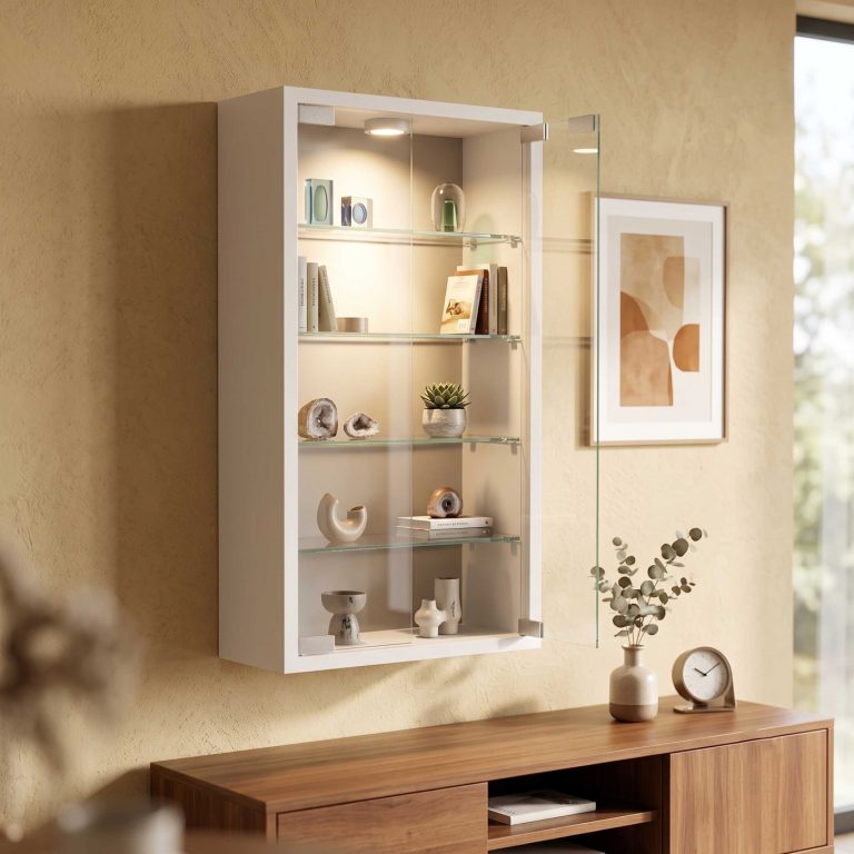 VDD – Vitrine – Vitrine mit Glas – Vitrine mit LED-Beleuchtung – Vitrine – 40 x 12 x 60 cm – weiß - alternatives Bild