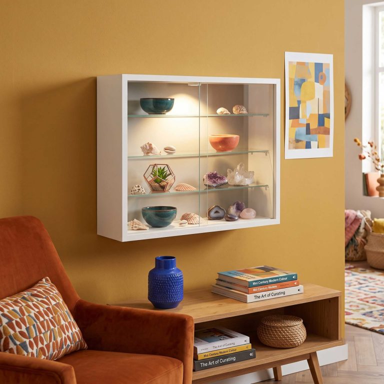 VDD – Vitrine – Vitrine mit Glas – Vitrine mit LED-Beleuchtung – Vitrine – 50 x 12 x 40 cm – weiß - alternatives Bild