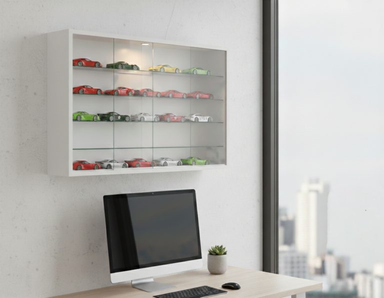 VDD – Vitrine – Vitrine mit Glas – Vitrine mit LED-Beleuchtung – Vitrine – 75 x 14 x 55 cm – weiß - alternatives Bild