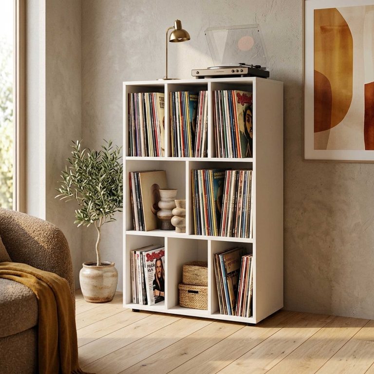 LP-Schallplattenschrank - Plattenschrank - Aufbewahrungsregal - Plattenregal - Bücherregal – Weiß - alternatives Bild