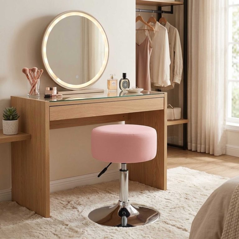 Hocker Retro Vintage - Schminktischhocker - höhenverstellbar bis 65 cm - rosa - alternatives Bild
