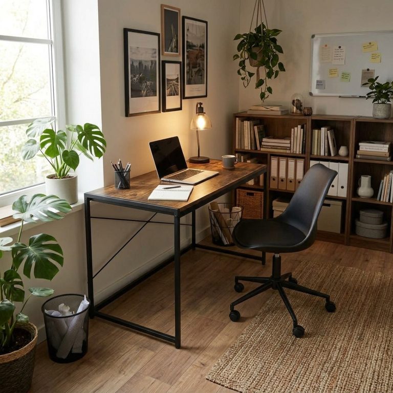VDD – Schreibtisch – Vintage-Braun – Schreibtisch – Computertisch – Laptoptisch – Schreibtisch in Schwarz und Vintage-Braun – Computerschreibtisch – 100 x 45 x 75 cm - alternatives Bild